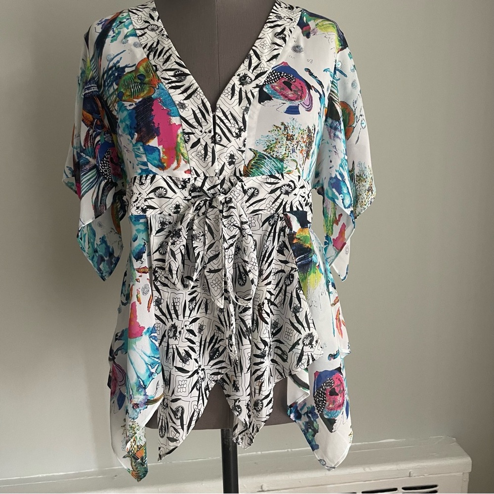 Colorful hanky hem Floral Kimono Top